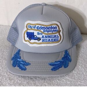 Vintage Grey Blue City Of Edmonton Employee Annual Roadeo Mesh Back Trucker Hat